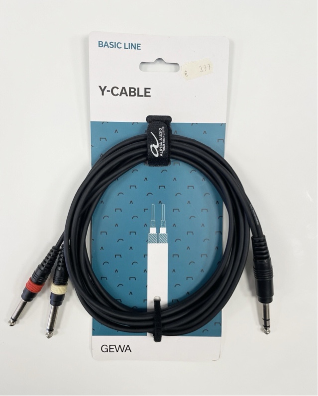 BASIC LINE - Professionelles Audiokabel - 3 Meter - 2x 6,3mm Klinke (Mono) auf 1x 6,3mm Klinke (Stereo)